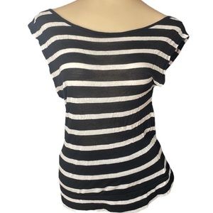 Zenana Outfitters Top  women’s Small black white stripes w/sheer back stripes